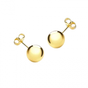 8mm 18ct yellow gold ball stud earrings pictured on a white back ground