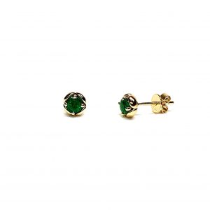 18ct yellow gold round emeralds in a flowering bud design stud earring ESA00505.