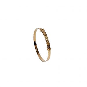 9ct gold small adjustable baby bangle with embossed pictures of toys BBG0004