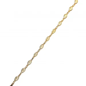 18ct yellow gold 5mm wide filigree oval bracelet 18cm/7inches long.