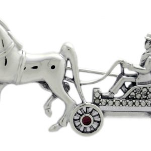 Horse and carriage brooch pin 925 sterling silver with English hallmarks set with amethyst and Swarovski crystals BRS00102