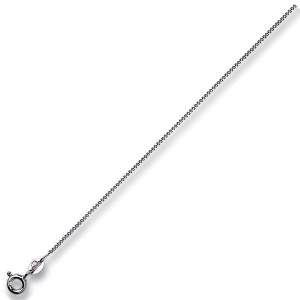 9ct white gold 1.1mm curb chain with bolt‑ring clasp, shown facing left on a white background