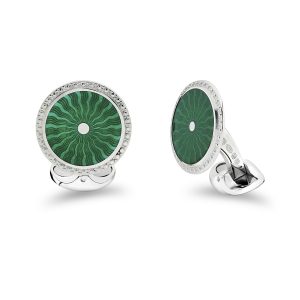 City-of-London-Jewellers-Presents-The-Mount-Merrion-Sterling-Silver-Round-Emerald-Green-Enamel-Cufflinks-With-Detailed-Border-CK00285