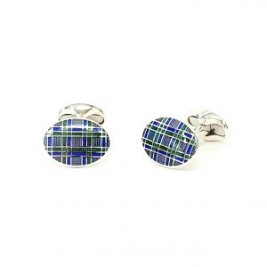  Genuine-Sterling-Silver-With-A-blue-green-And-Purple Tartan-Silver-Enamel-Cufflinks-CK00296
