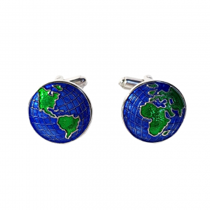 The Weldon Sterling Silver Globe Cufflinks with blue and green enamel world map