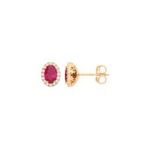The Southwell 9ct yellow gold oval-red CZ-cluster stud-earrings ES00783.