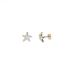 9ct yellow gold starfish stud earrings set with seventeen cubic zirconia's to each stud ES00790 10mm.