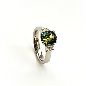Angled view capturing the ring’s symmetry and polished platinum finish.