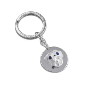 Sterling-Silver-With-Sapphire-Eyes-Pug-Dog-Keyring-Fob-KF00026