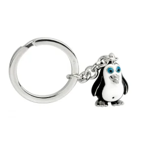 Hallmarked sterling silver with black & white enamelled head & body with polished silver beak & feet with a silver split ring for attaching to your key ring.