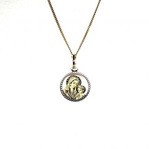 9ct yellow gold Mary and Child pendant and chain necklace PC00371 with a laser engraved detail