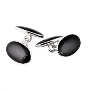 Men’s Sterling Silver Black Oval Cufflinks with polished black onyx