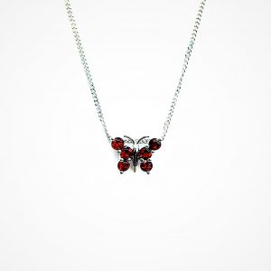 18ct White Gold Red Garnet Butterfly Pendant & Chain Necklace PCA00404