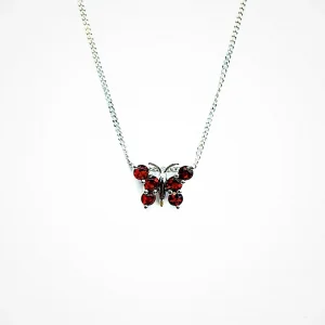 18ct White Gold Red Garnet Butterfly Pendant & Chain Necklace PCA00404