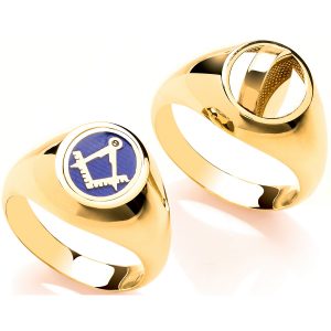 9ct yellow gold blue masons signet ring with a swivel top