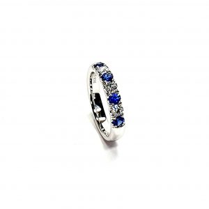 18ct White Gold Royal Blue Sapphire & Diamond Eternity Ring RA00690 Four 2.8mm round sapphires and three 2.8mm round diamonds ring oval section court or comfort fit 3.7mm wide 