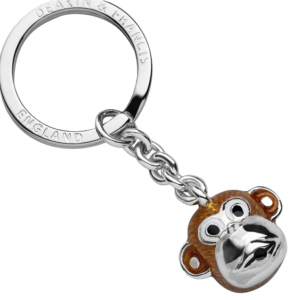 Hallmarked sterling silver enamelled monkey head keychain by a renowned British silversmith, Deakin& Frances.