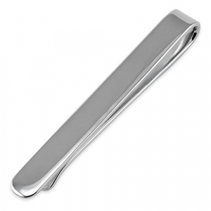 Sterling silver plain tie slide on white background, polished finish, handmade in England.