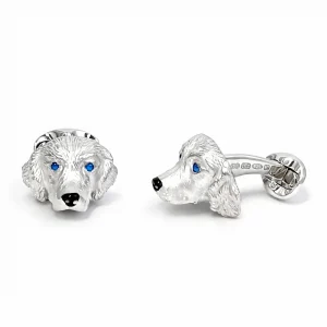 Sterling-Silver-Retriever-Dog-Cufflinks-Sapphire-Eyes-CK00435-AAA.webp