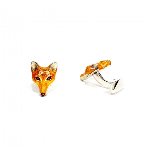 Foxley Sterling Silver Enamelled Fox Head Cufflinks