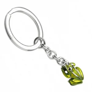 Handmade craftsmanship of The Frog End Sterling Silver Frog Keyring, showing intricate silver details and enamel artistry by Deakin & Francis.