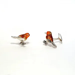 Italian-made hallmarked silver enamelled Robin Redbreast cufflinks CK00331.