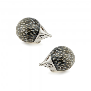 Sterling Silver & Enamel Hedgehog Cufflinks by Saturno resting on a neutral background, highlighting their handcrafted Italian detail and enamel accents.