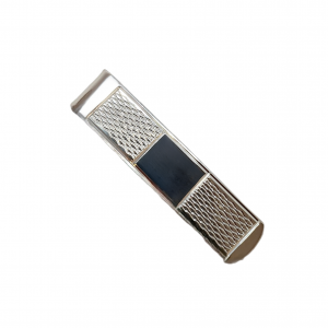 Sterling silver patterned money clip with front area for engraving initials.