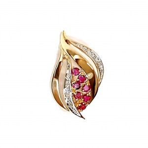 Yellow and white gold brooch with diamonds and rubies.