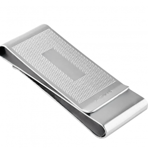"Double Sided Patterned Silver Money Clip MC00032 showcasing its intricate engine turned patterned design."