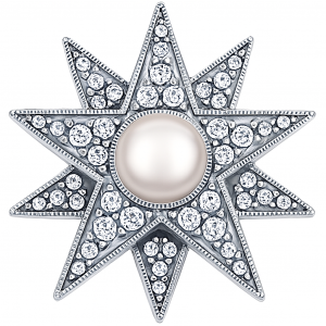 Austrian crystal and pearl star brooch, made in Britain in sterling silver, with Austrian crystals set with a single pearl in the centre, BRS00104.