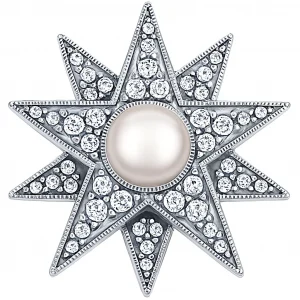 Austrian crystal and pearl star brooch, made in Britain in sterling silver, with Austrian crystals set with a single pearl in the centre, BRS00104.