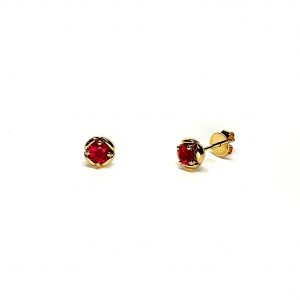 18ct yellow gold round ruby in a flowering bud design stud earring with friction butterfly ear back fittings ESA00507