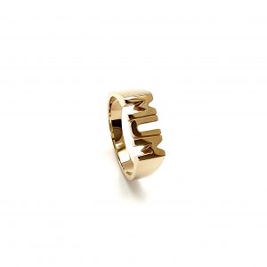 Solid 9ct Gold Mum Ring - Highly polished, London workshop-crafted tribute to motherhood, customizable with optional hand engraving.