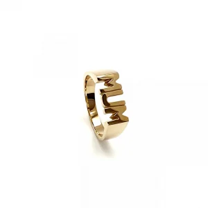 Solid 9ct Gold Mum Ring - Highly polished, London workshop-crafted tribute to motherhood, customizable with optional hand engraving.