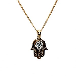 9ct gold Hamza or Hamzah pendant/necklace with a choice of 16,18 or 20 inch curb link chain