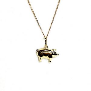 9ct gold pig necklace/puffed pig pendant with or without a chain in 16, 18 or 20 inches.