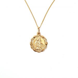 9ct-Gold Fancy-Saint-Christopher Necklace  a petite round Saint Christopher necklace with a scalloped edge PC00545 with a choice of chain lengths.