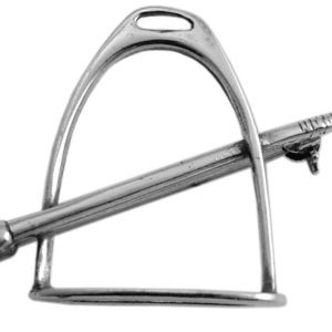 Plain polished sterling silver stirrup and crop horse riding equestrian brooch BRS00099.