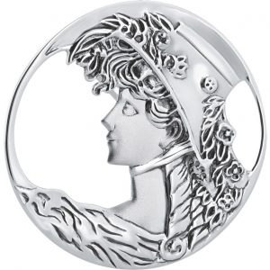 Sterling silver elegant art nouveau style lady profile brooch brs00101
