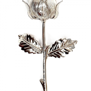 Genuine silver single-stem rose brooch
